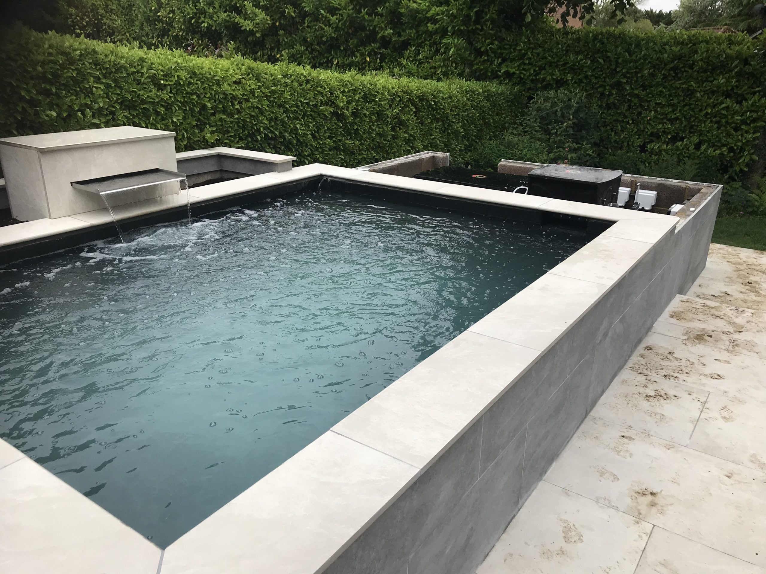 Raised pond with Draco Drum filter - front view