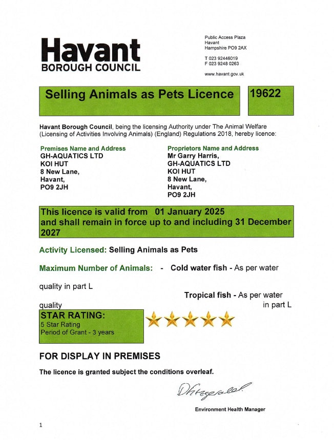 Koi Hut Pet Shop Licence 2025